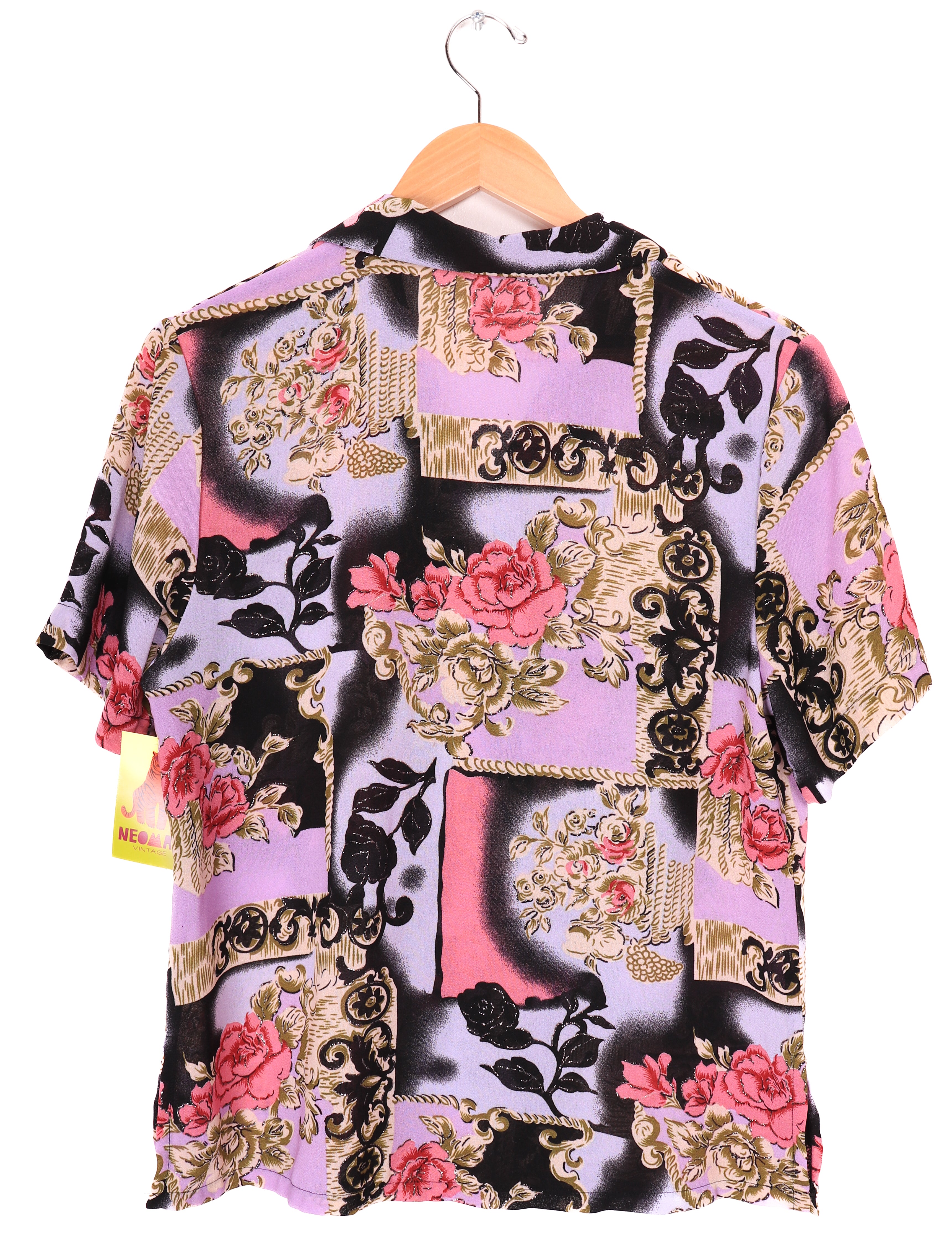 90s Richness Fashion Funky Florals Pink and Purple Blouse