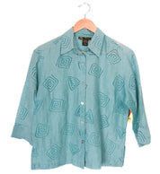 90s Mirasol Sheer Teal Geometric Blouse