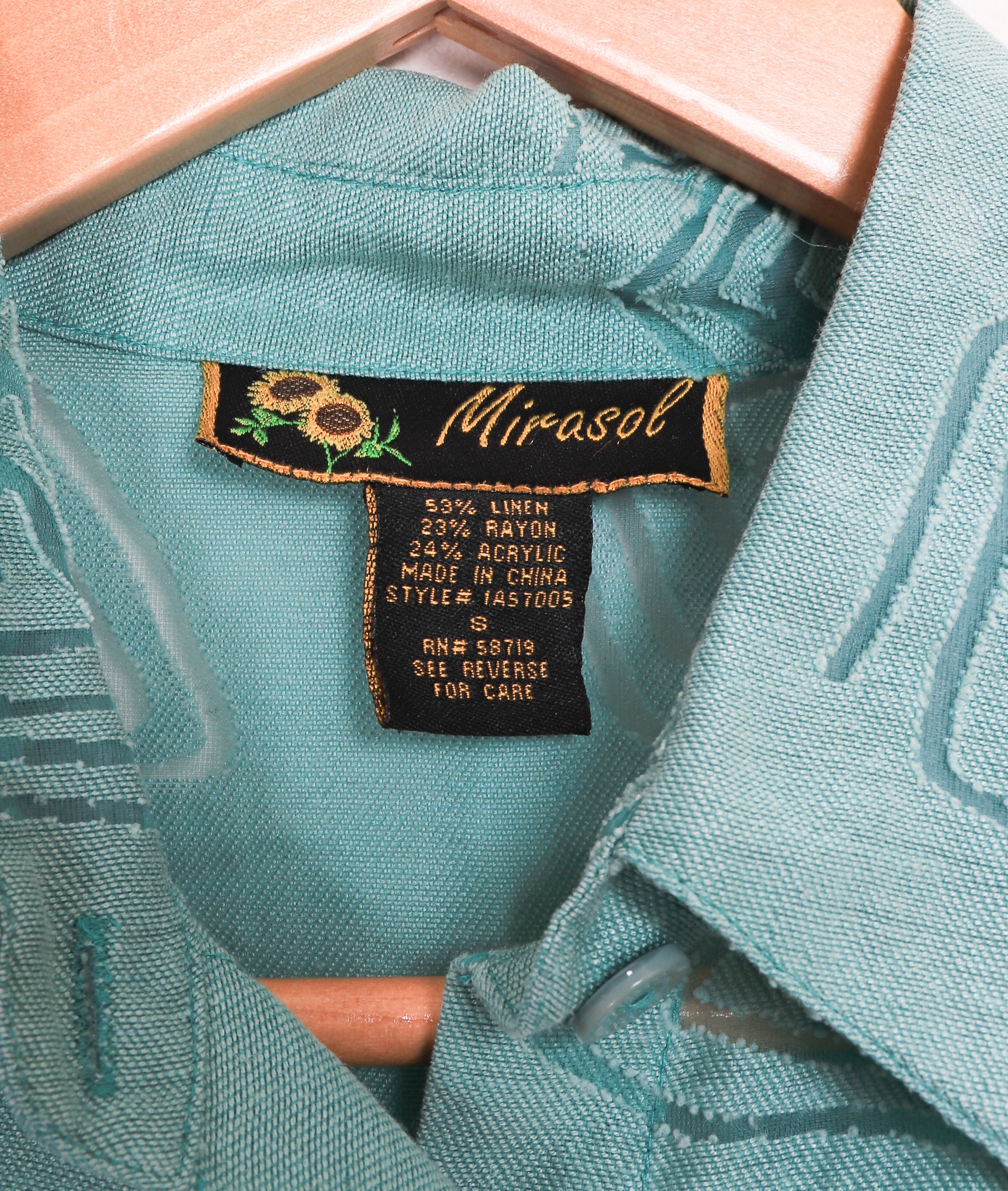 90s Mirasol Sheer Teal Geometric Blouse