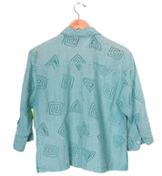 90s Mirasol Sheer Teal Geometric Blouse