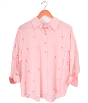 Casey Coleman Pink Martini Glasses Linen Blouse