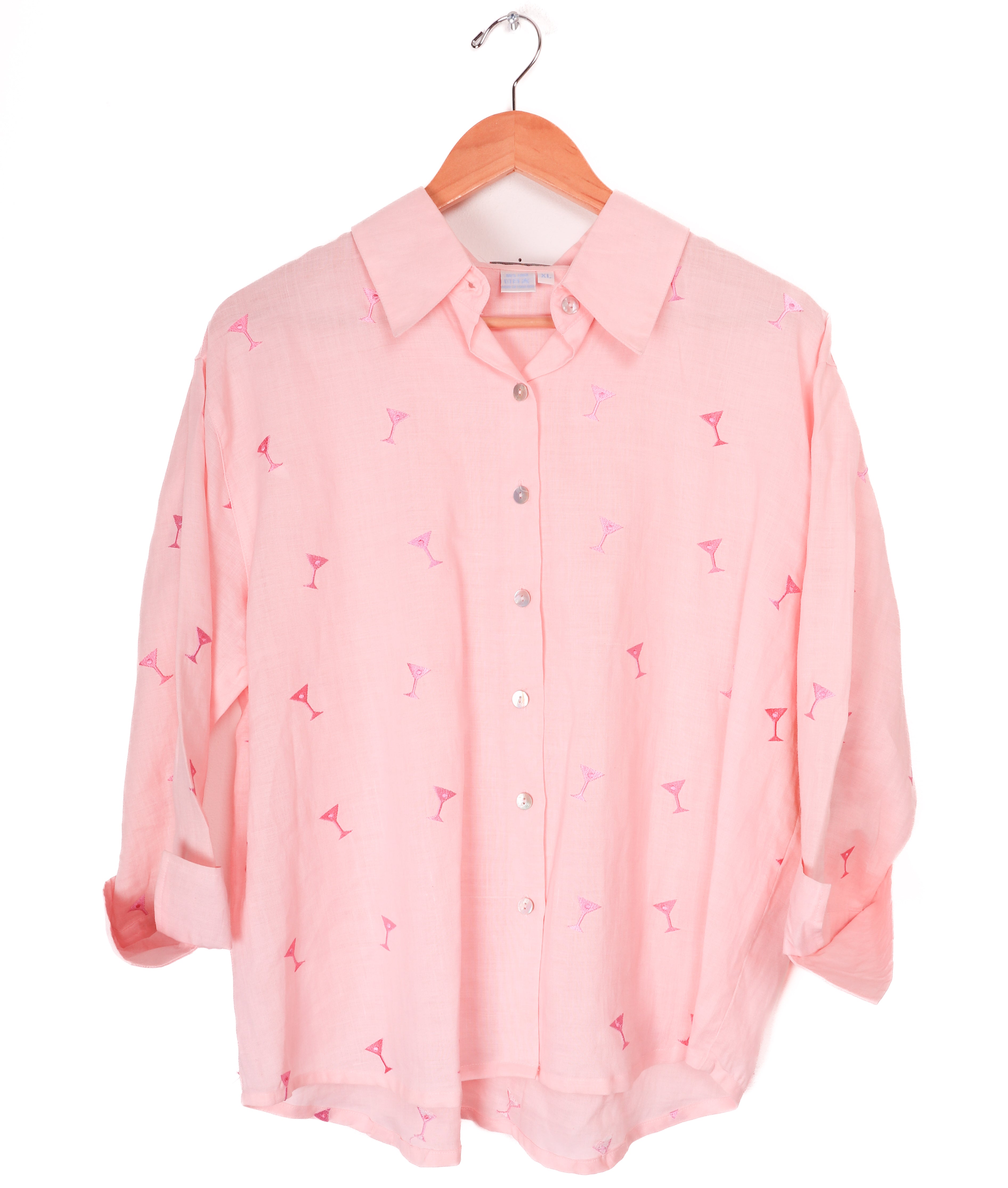 Casey Coleman Pink Martini Glasses Linen Blouse