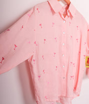 Casey Coleman Pink Martini Glasses Linen Blouse