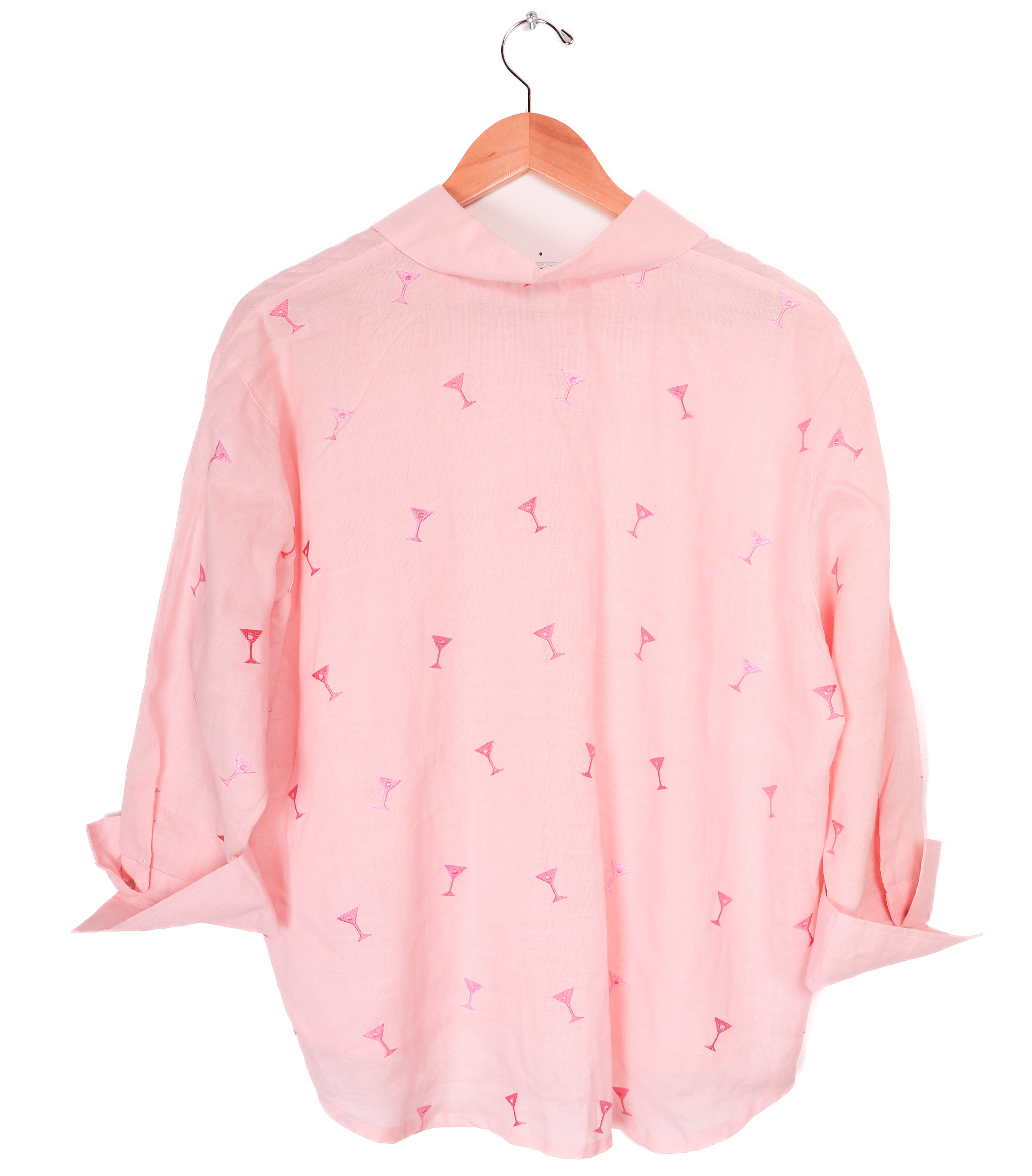 Casey Coleman Pink Martini Glasses Linen Blouse