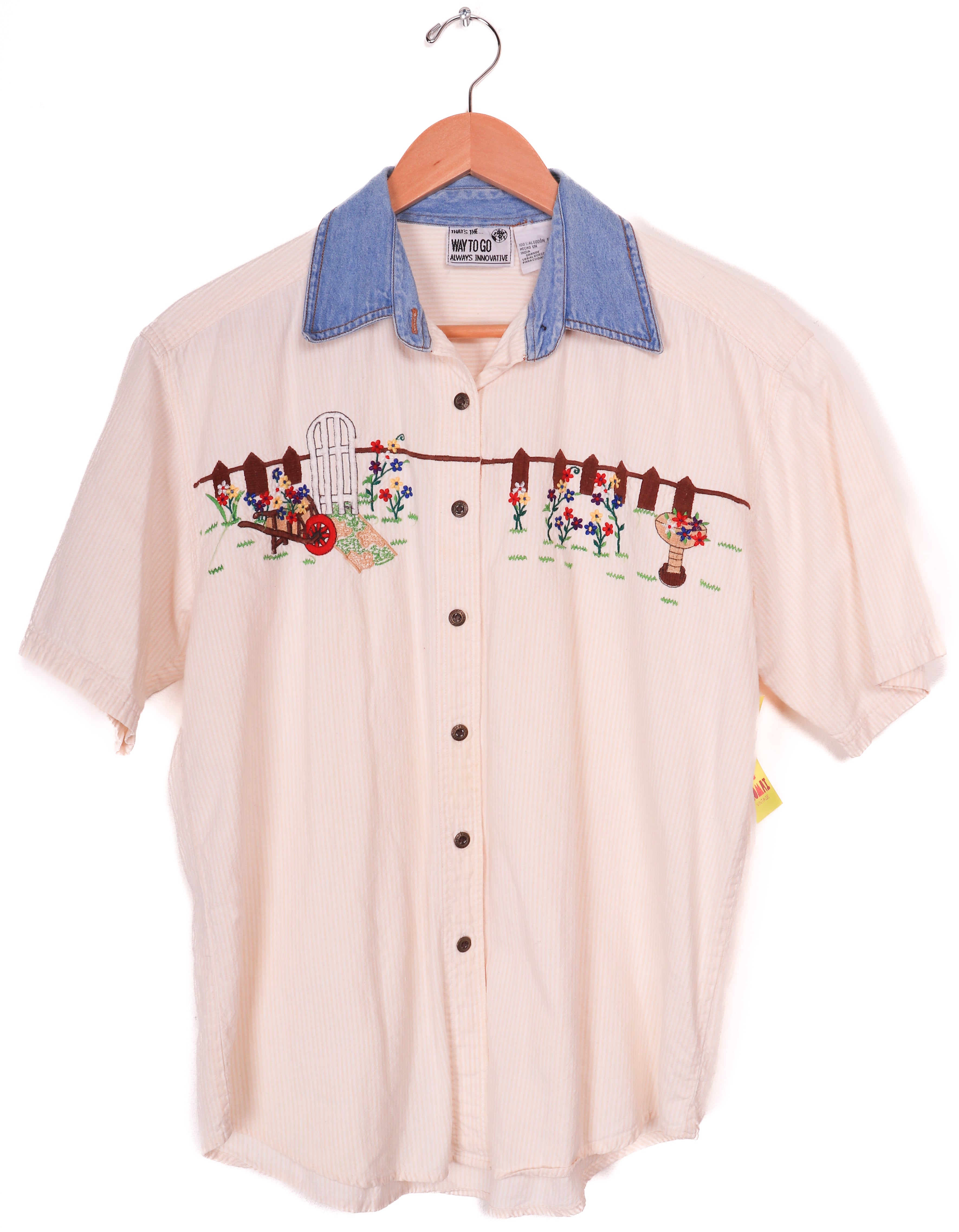 80s-90s That's the Way to Go Cute Embroidered Garden Blouse