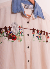 80s-90s That's the Way to Go Cute Embroidered Garden Blouse