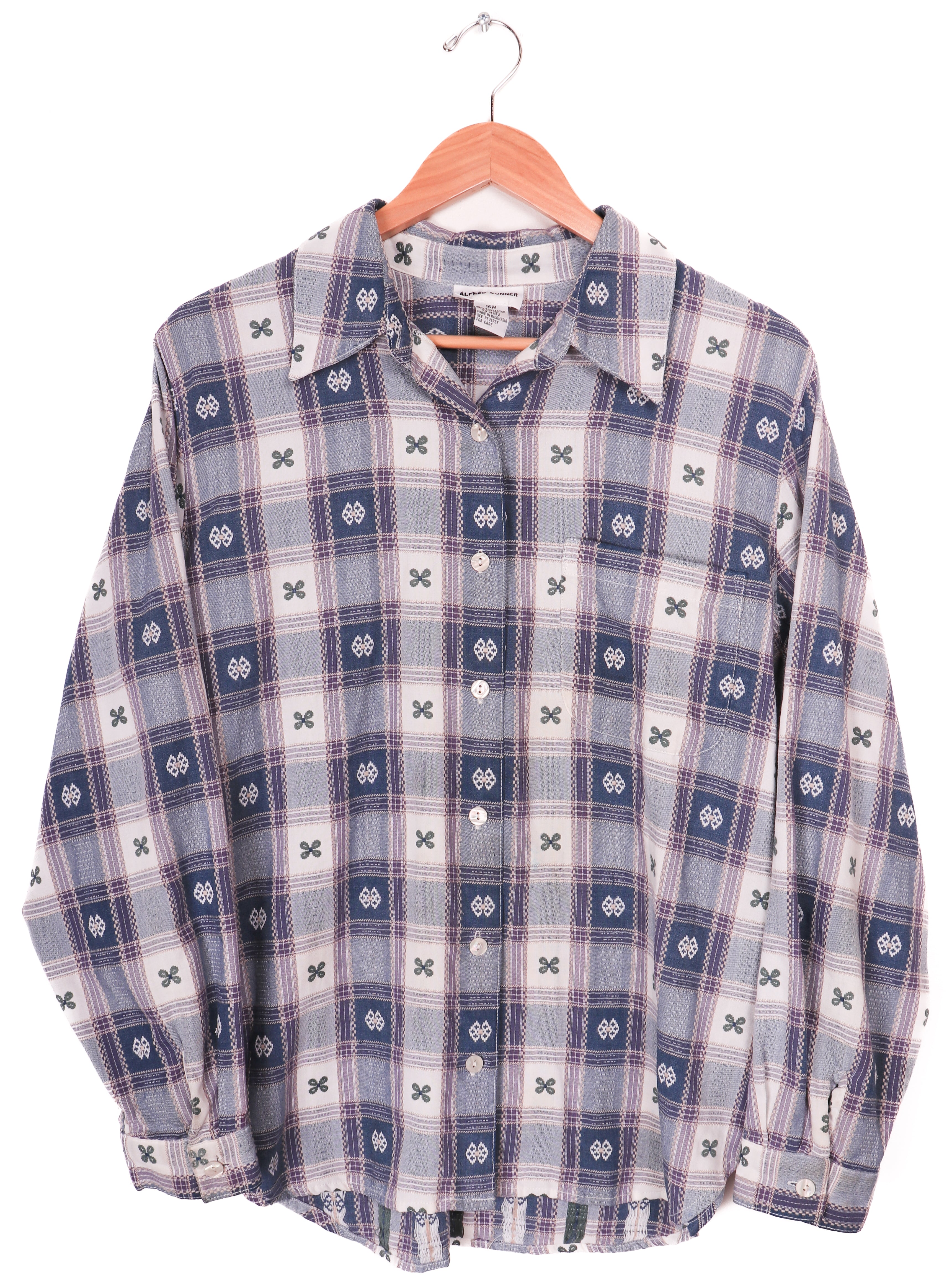 90s Alfred Dunner Blue Plaid Flannel Blouse