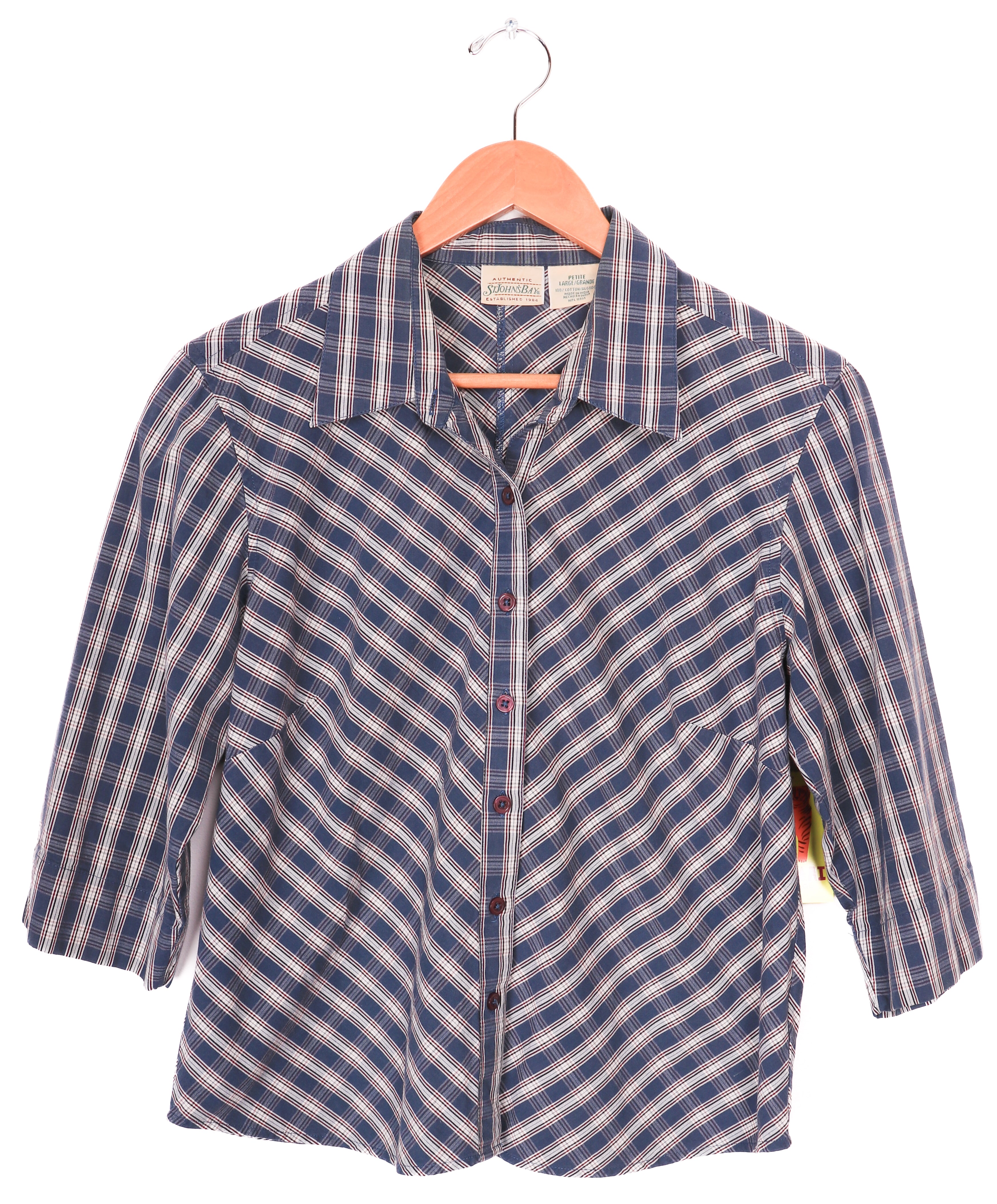 St. Johns Bay Preppy Blue Plaid Blouse