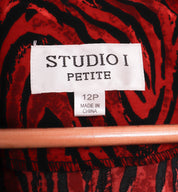 90s Studio I Red and Black Safari Polyester Cardigan Blouse