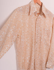 70s Sheer Cotton Patterned Button Up