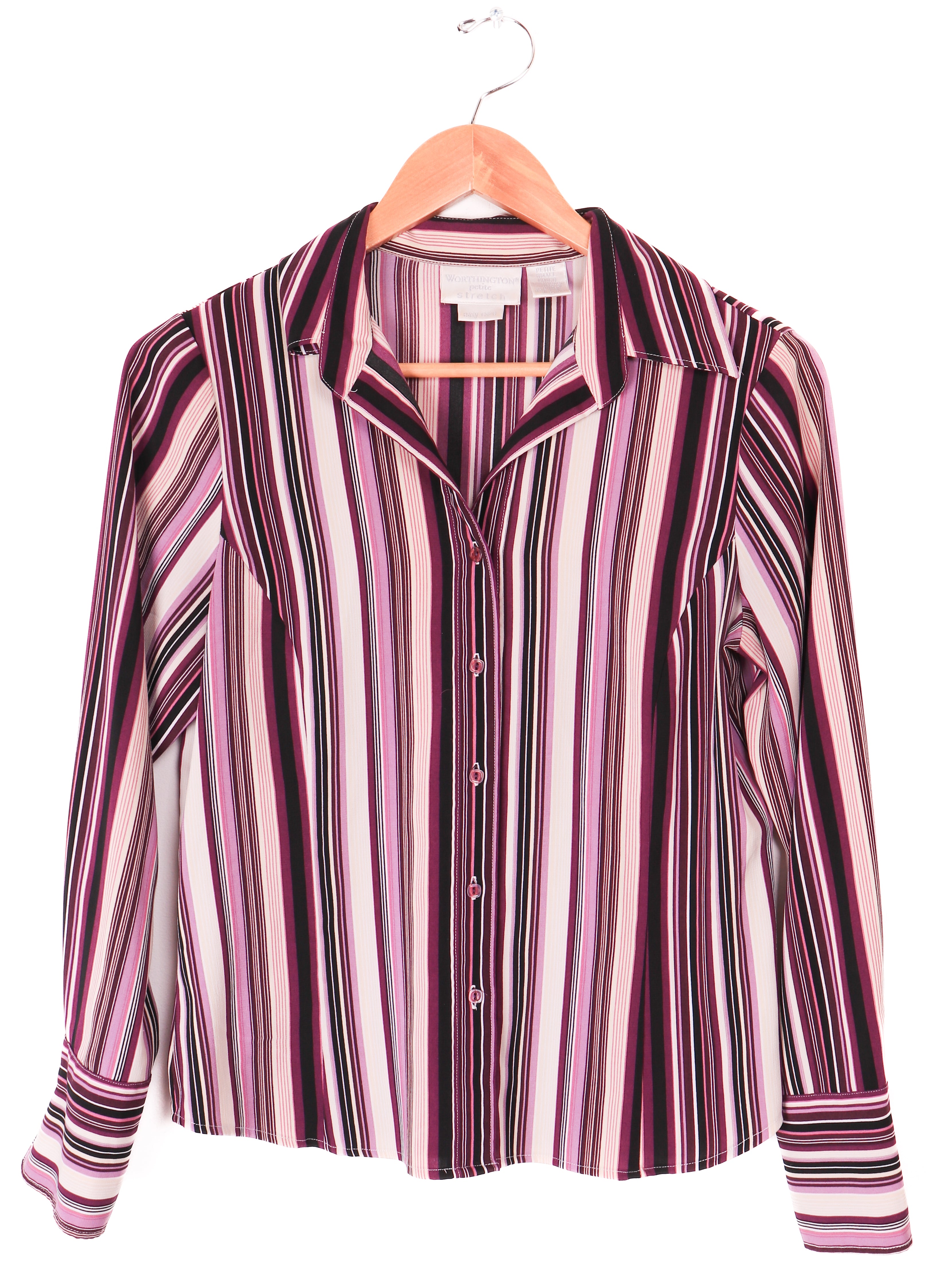 Worthington Petite Purple Striped Preppy Blouse