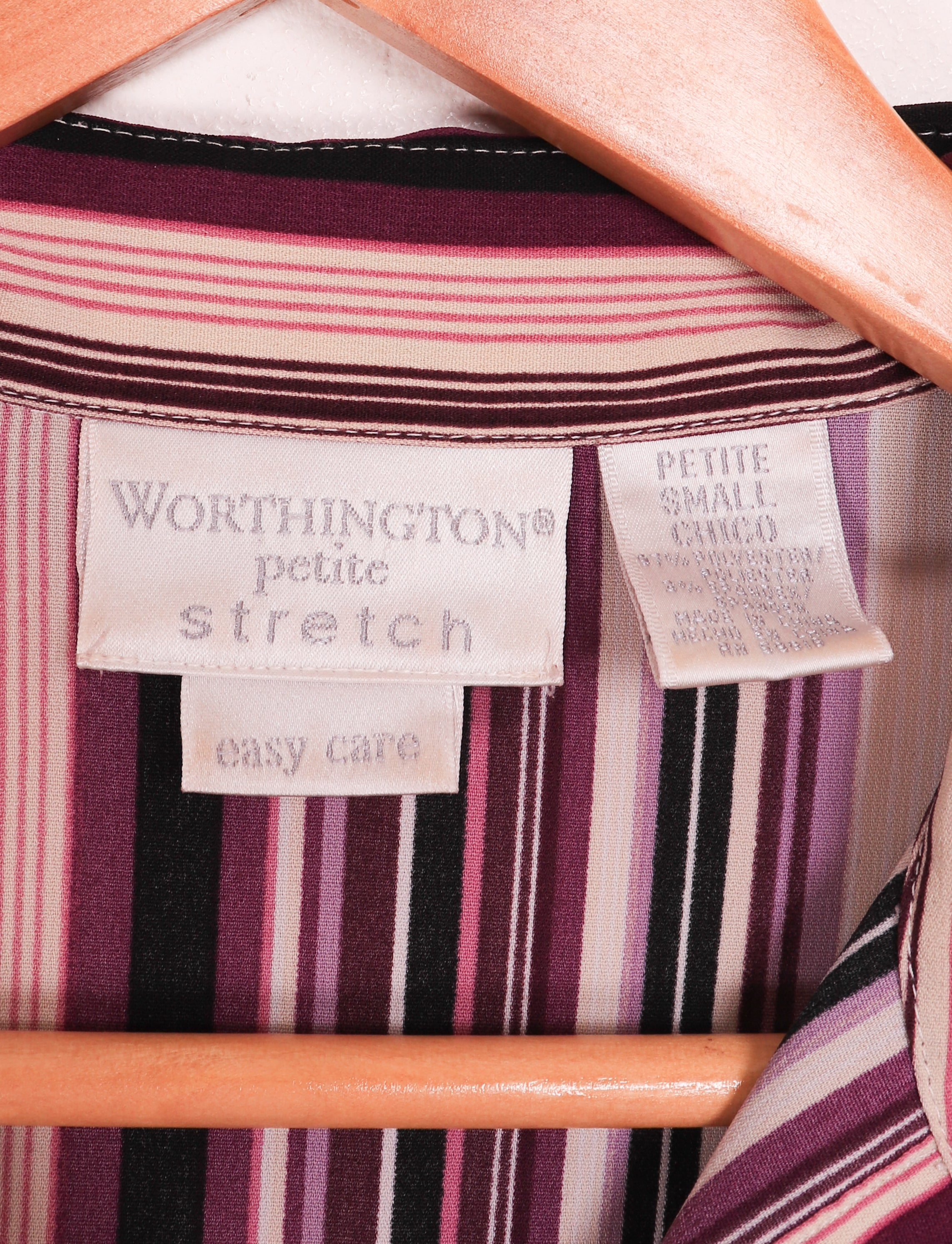 Worthington Petite Purple Striped Preppy Blouse