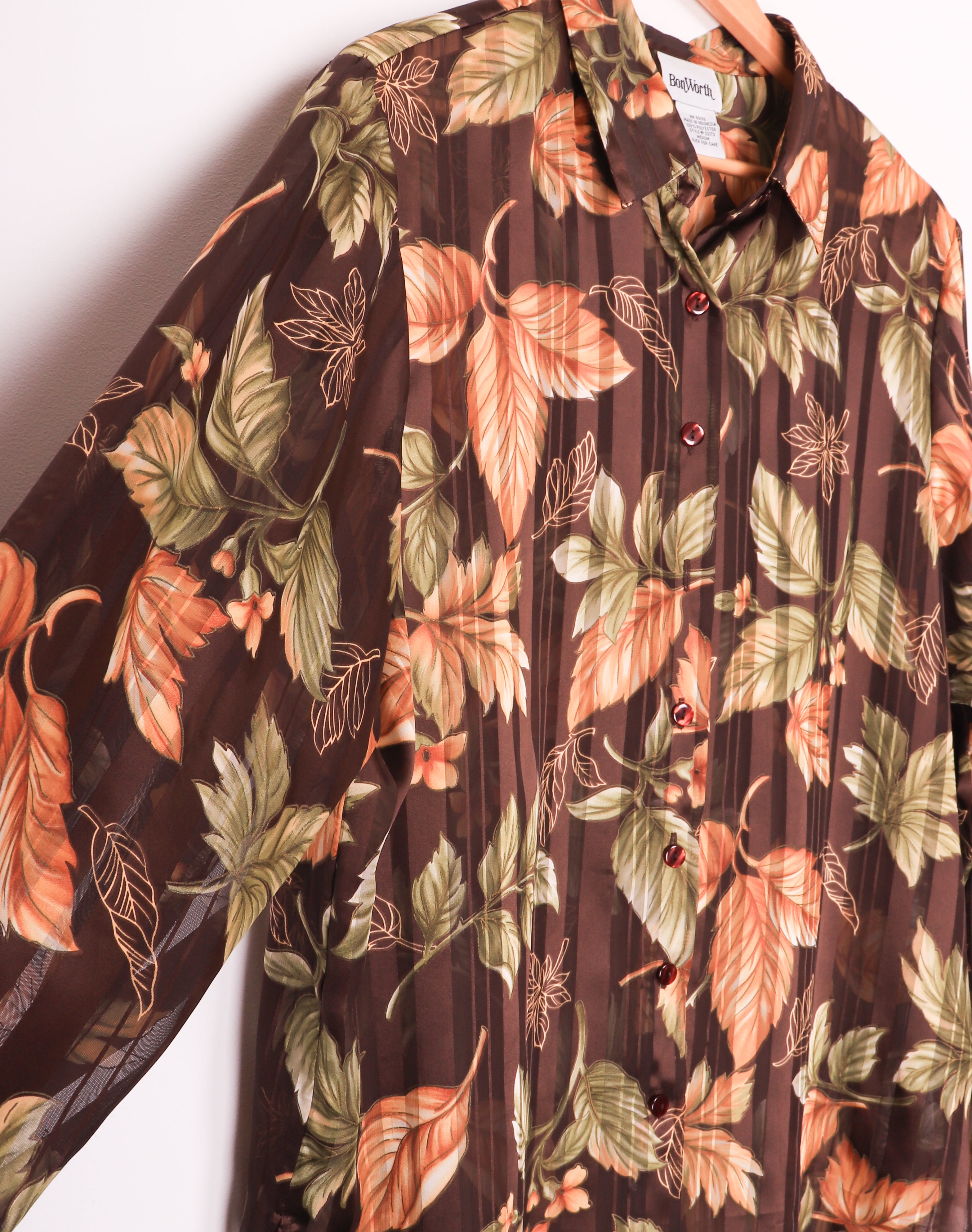 90s Bonworth Sheer Brown Florals Blouse