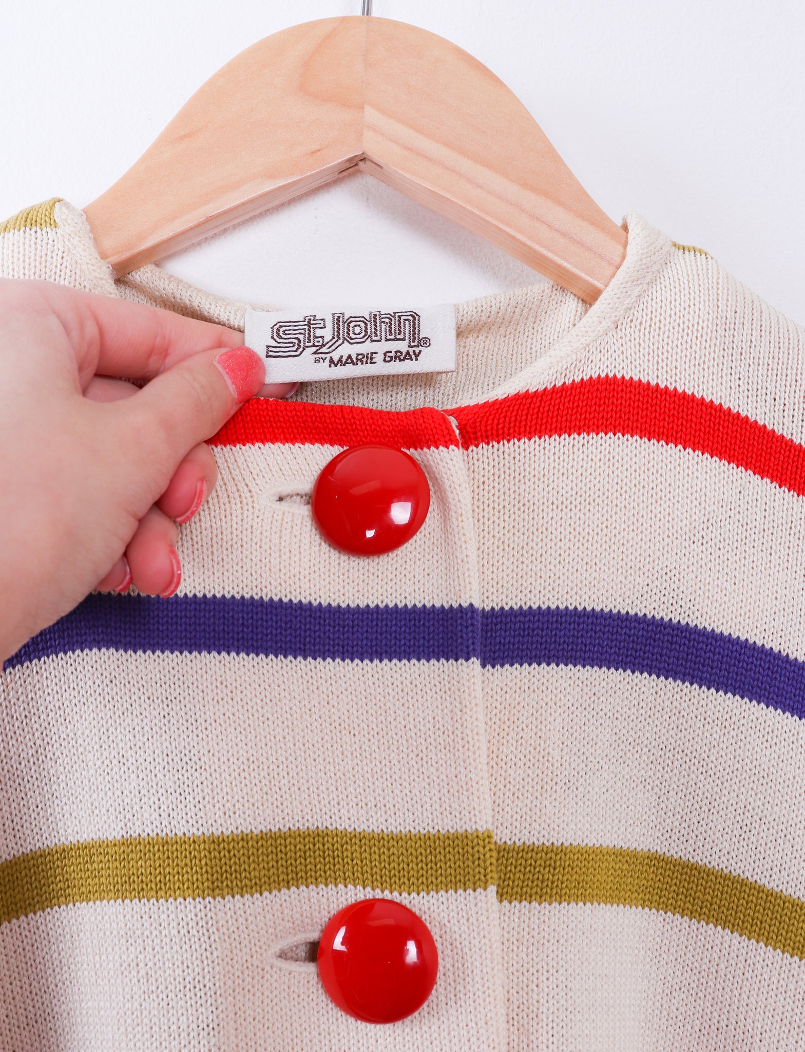 90s St. John Big Red Buttons Sweater Cardigan