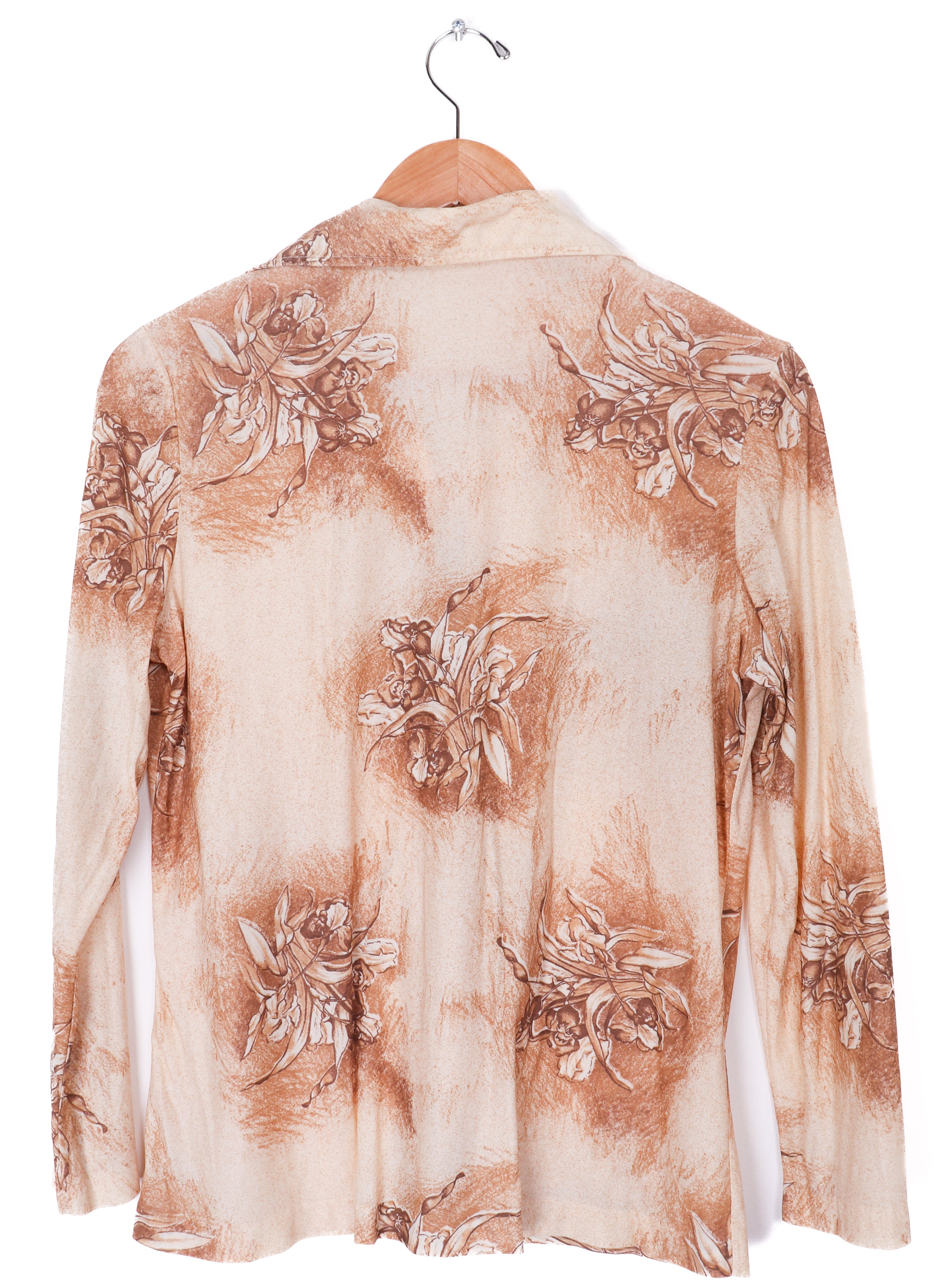 70s-80s Polyester Beige Floral Blouse