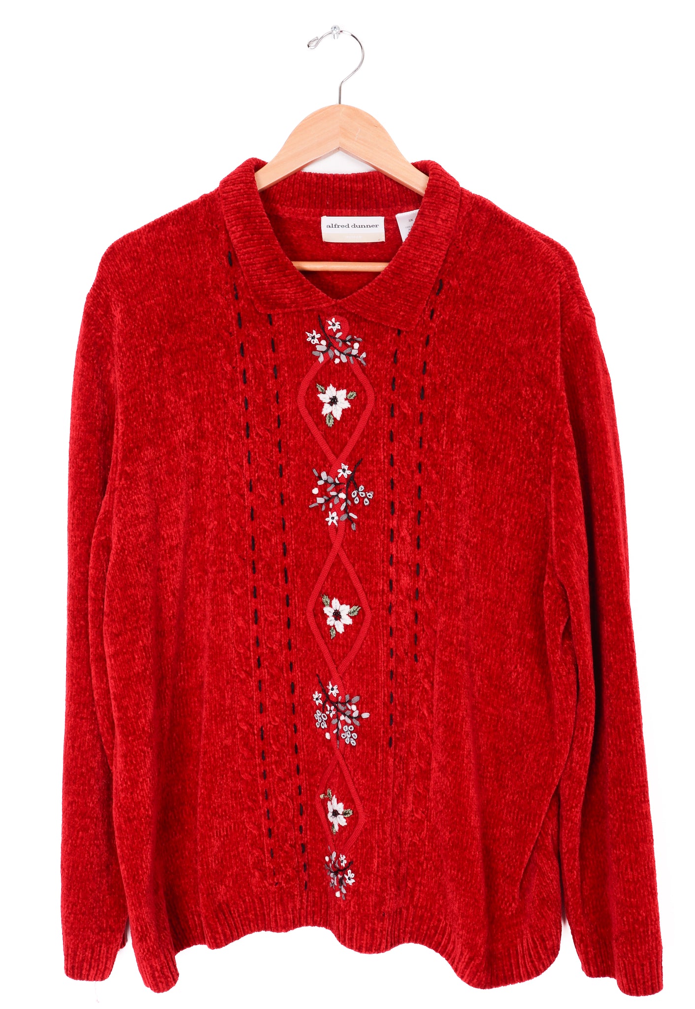 Alfred Dunner Red Knit Flowers Sweater