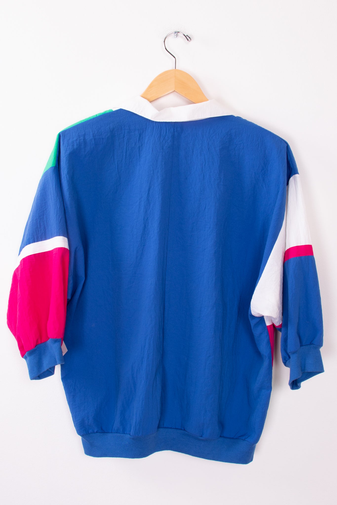 70s-80s Pink Blue and Green Color Block Blouse Top