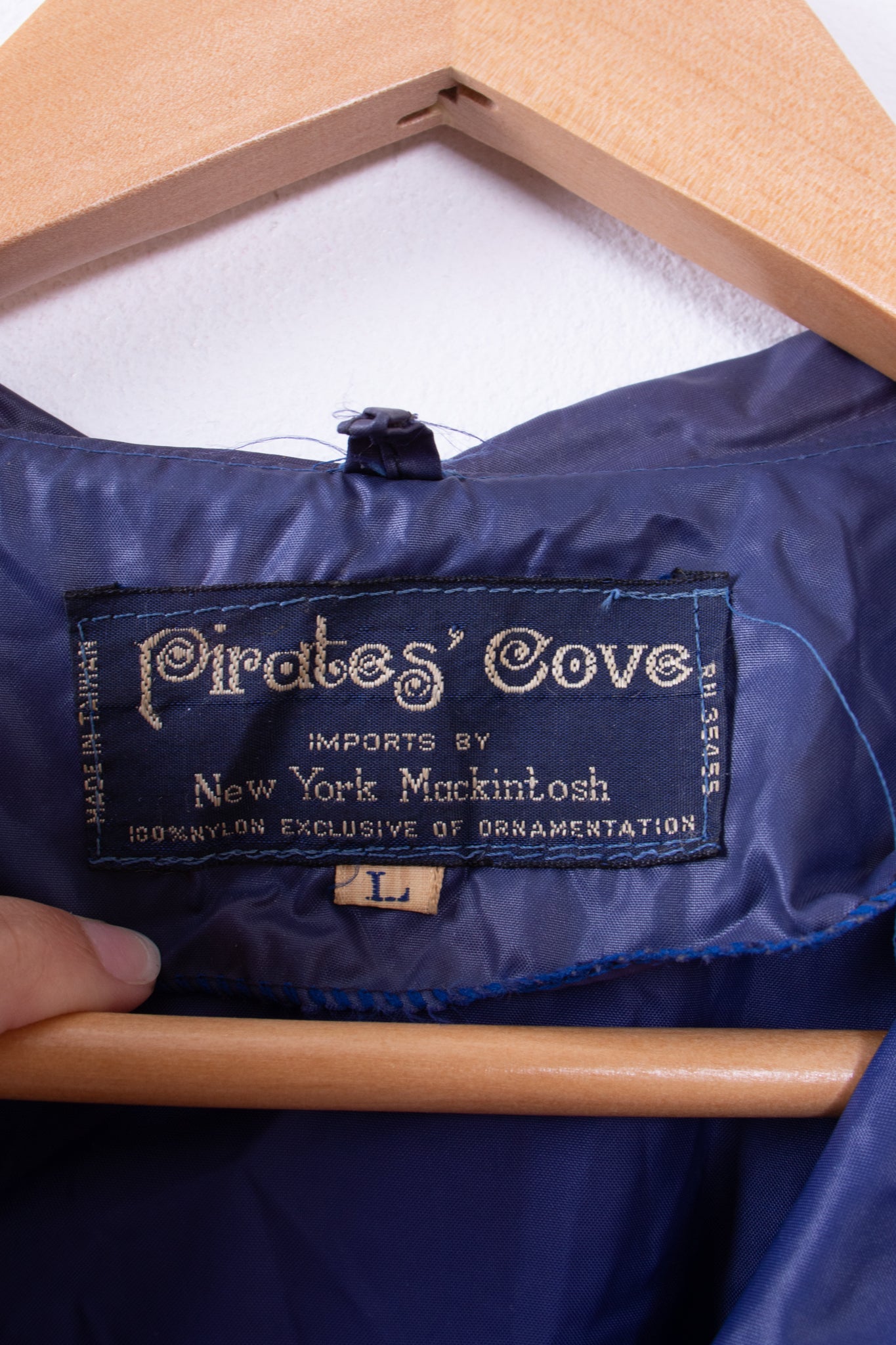 80s-90s Pirates Cove Dark Blue Nylon Long Rain Coat