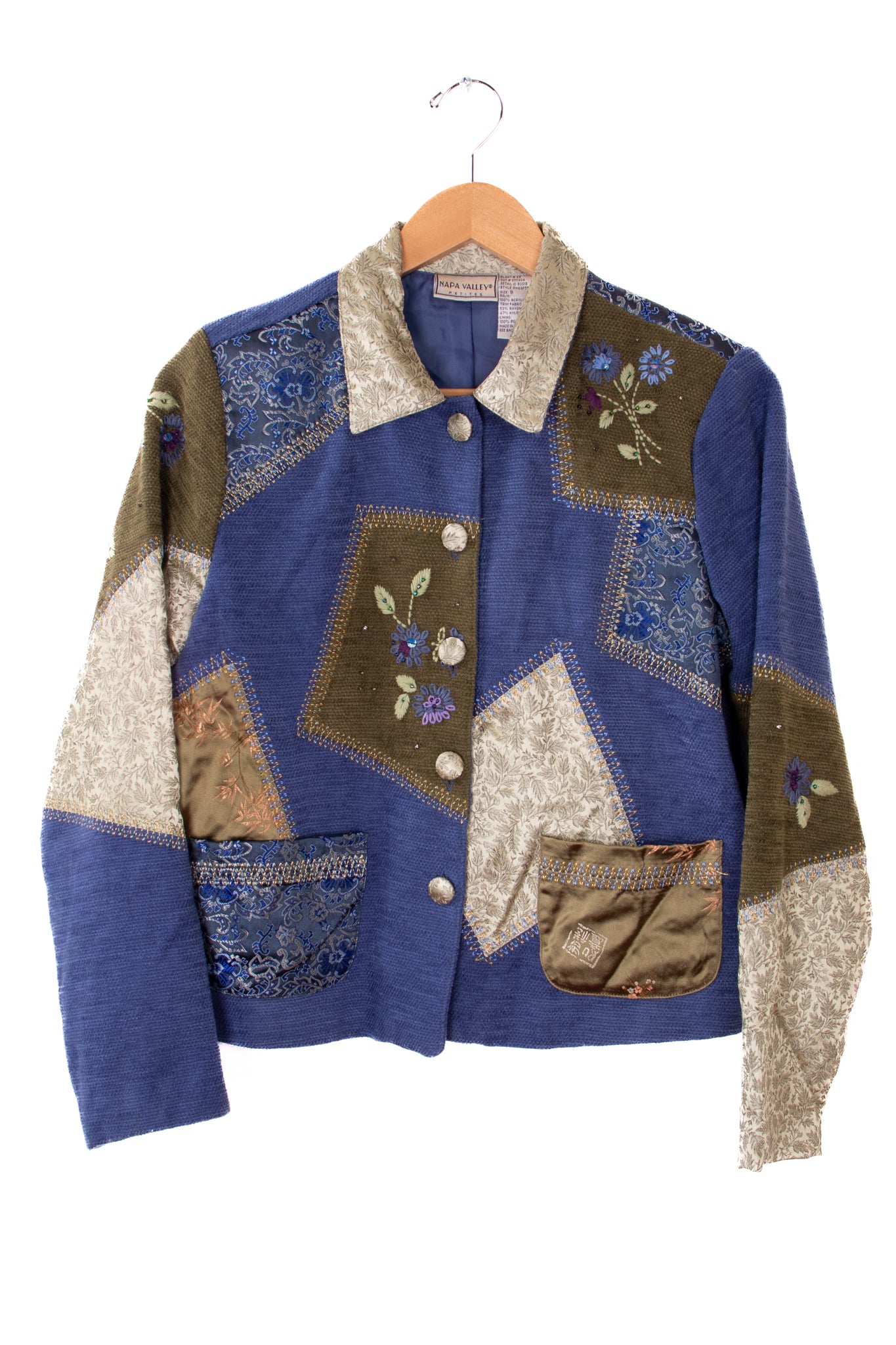 90s Napa Valley Green and Blue Flower Sequined Jacket