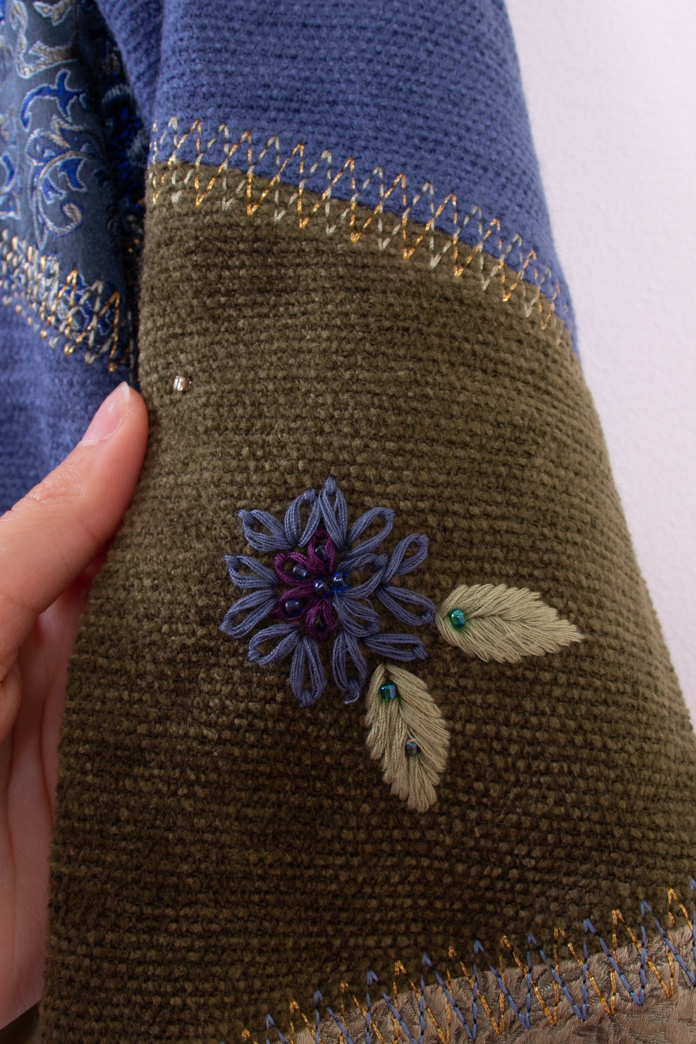 90s Napa Valley Green and Blue Flower Sequined Jacket