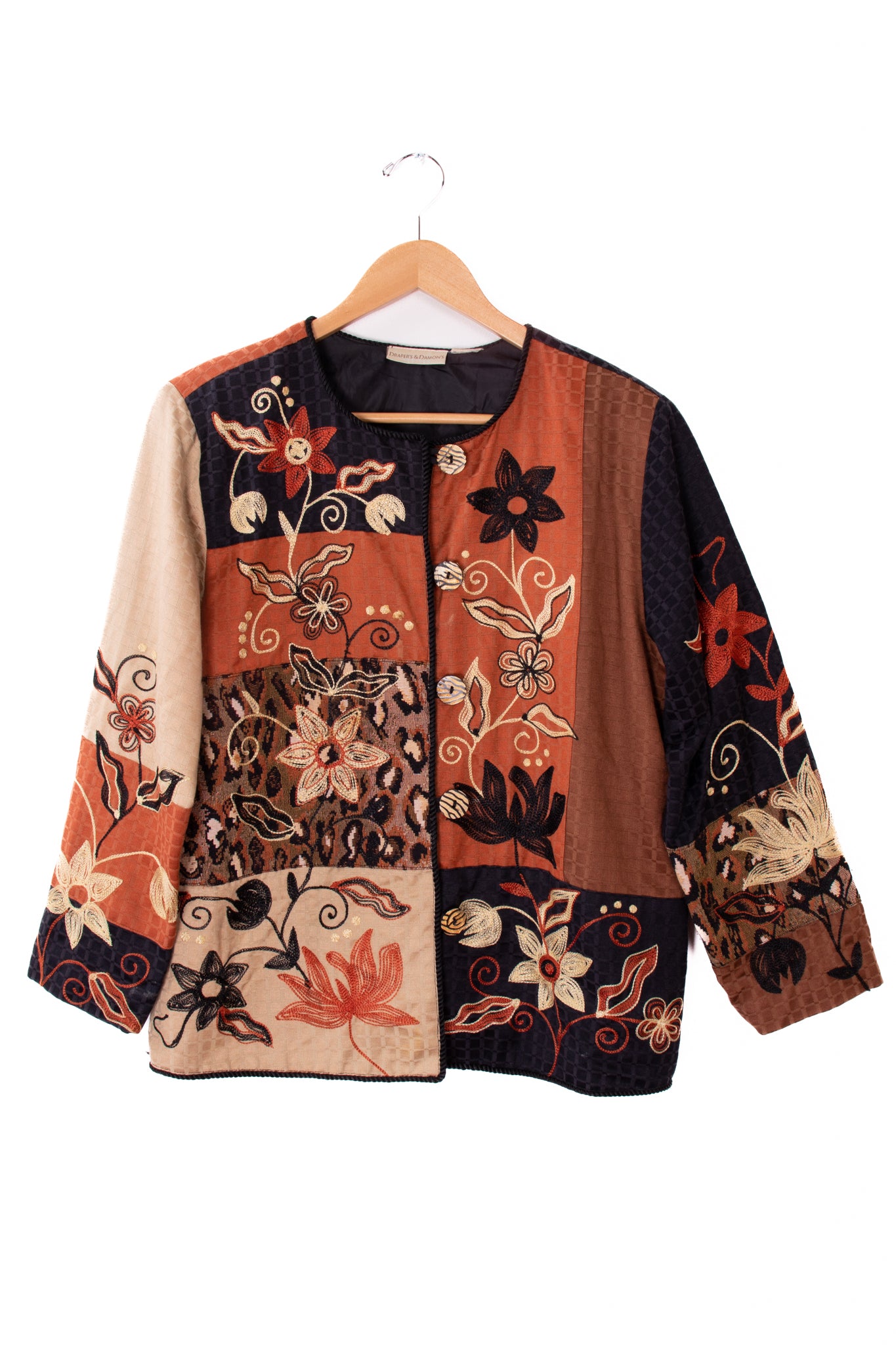 Drapers and Damons Brown Flowers and Wild Cat Patchwork Jacket