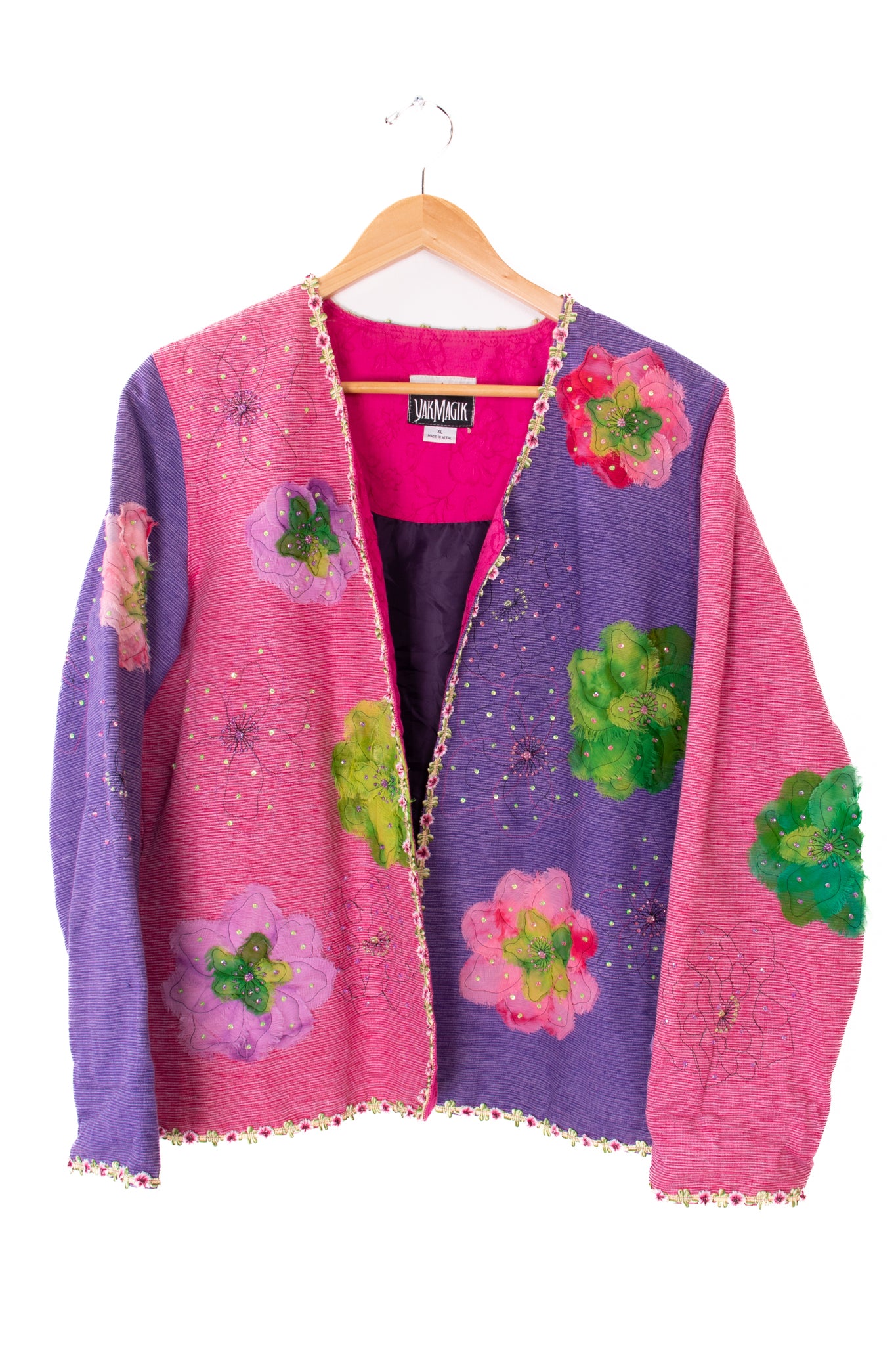 YakMagik Purple and Pink Textured Flowers Formal Jacket