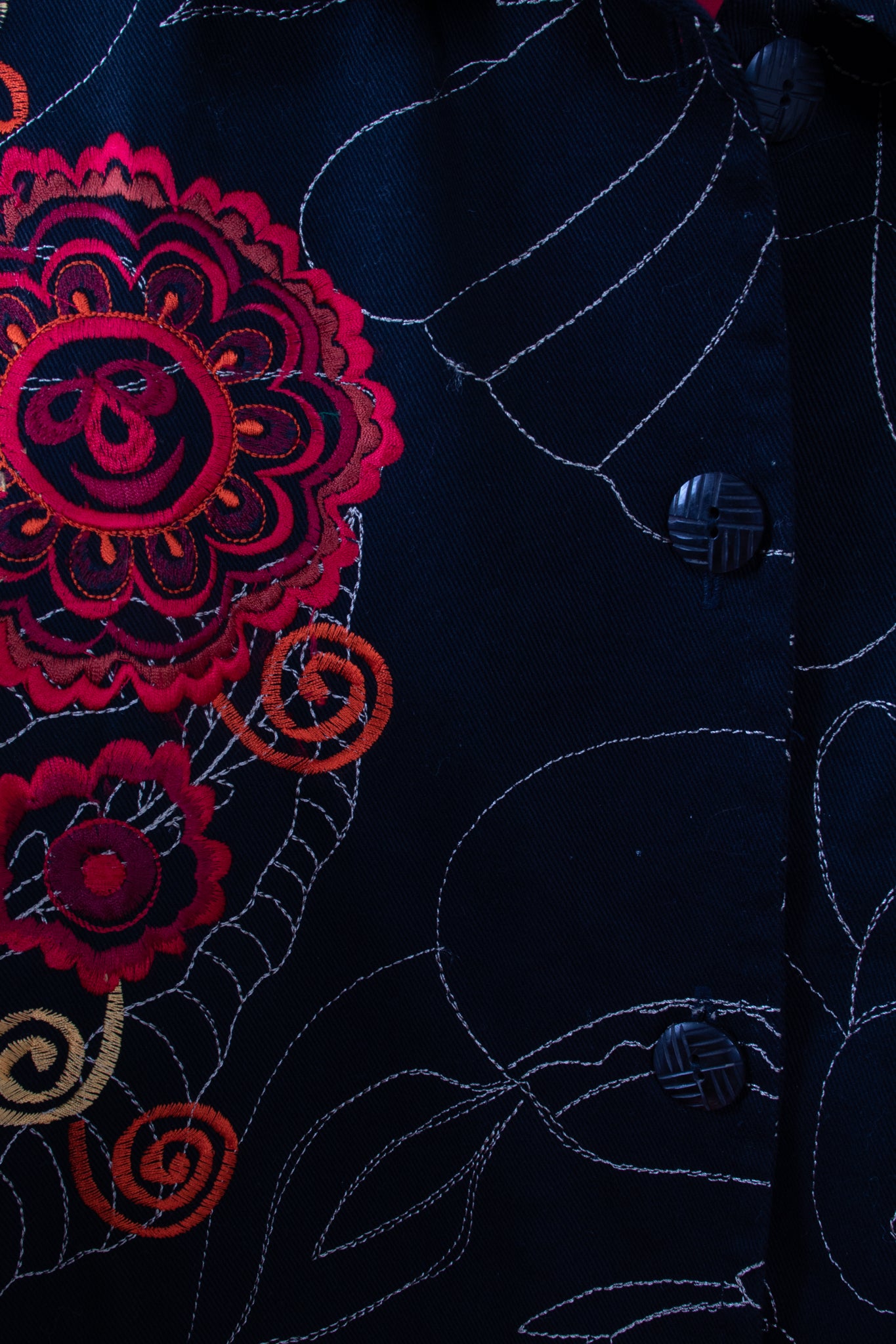 Classic Elements Black Floral Embroidered Denim Jacket