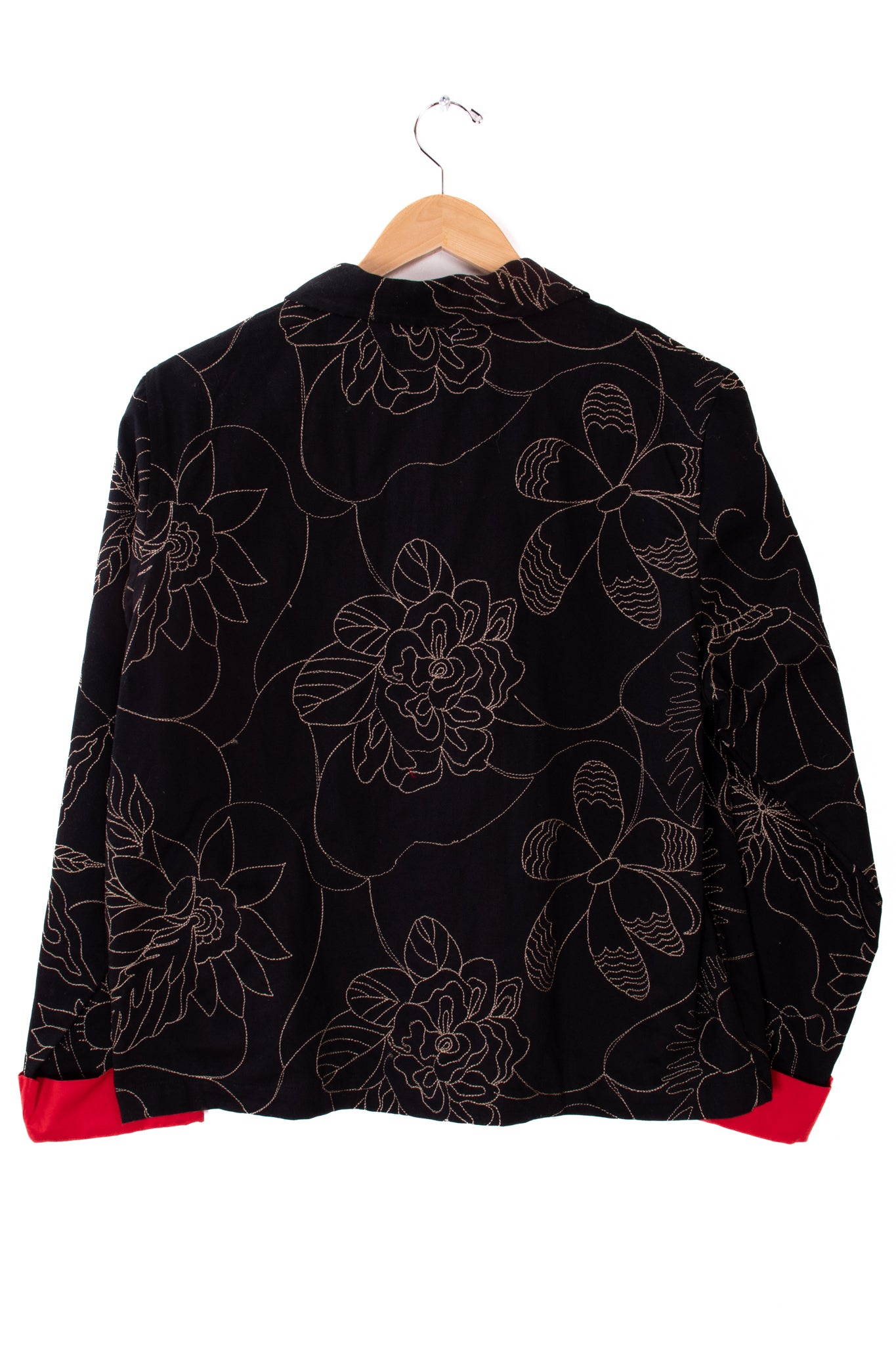Classic Elements Black Floral Embroidered Denim Jacket