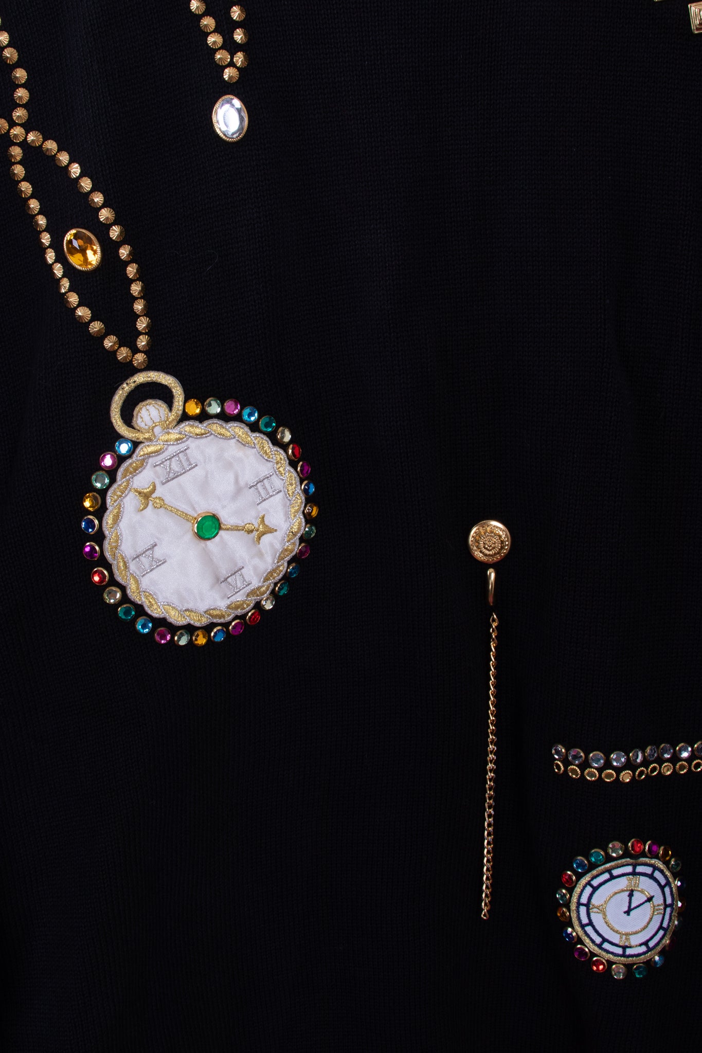80s-90s Clodia Dee Jeweled Pocket Watches Sweater
