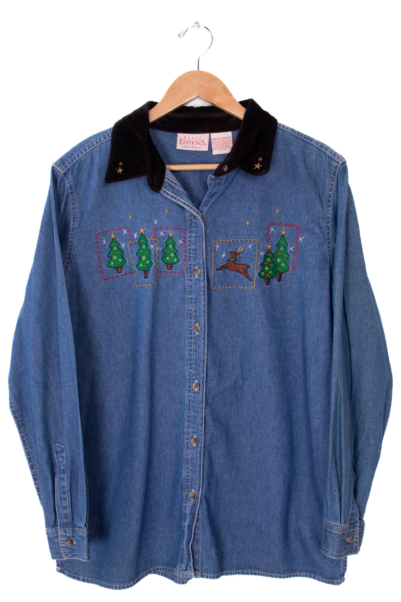 Basic Editions Holiday Denim Button Up