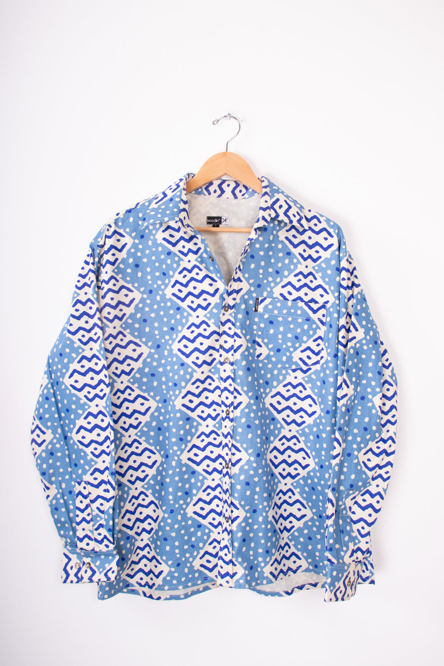 Woodin 70's Style Blue Waves Button Up
