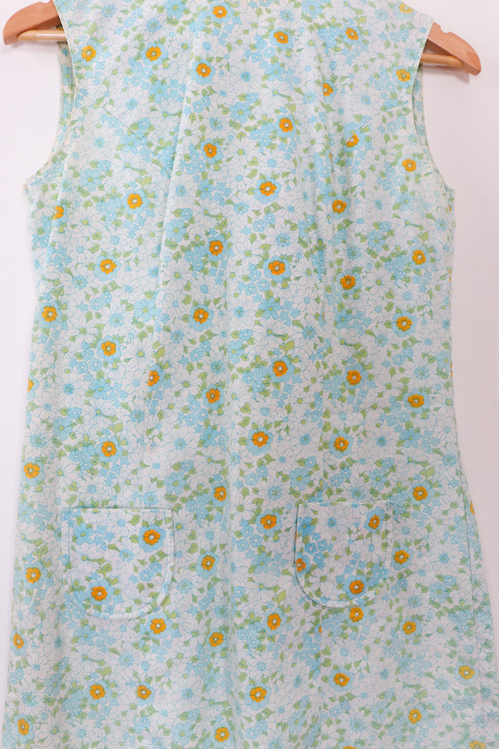 70s-80s Sears Country Club Blue Floral Mini Dress
