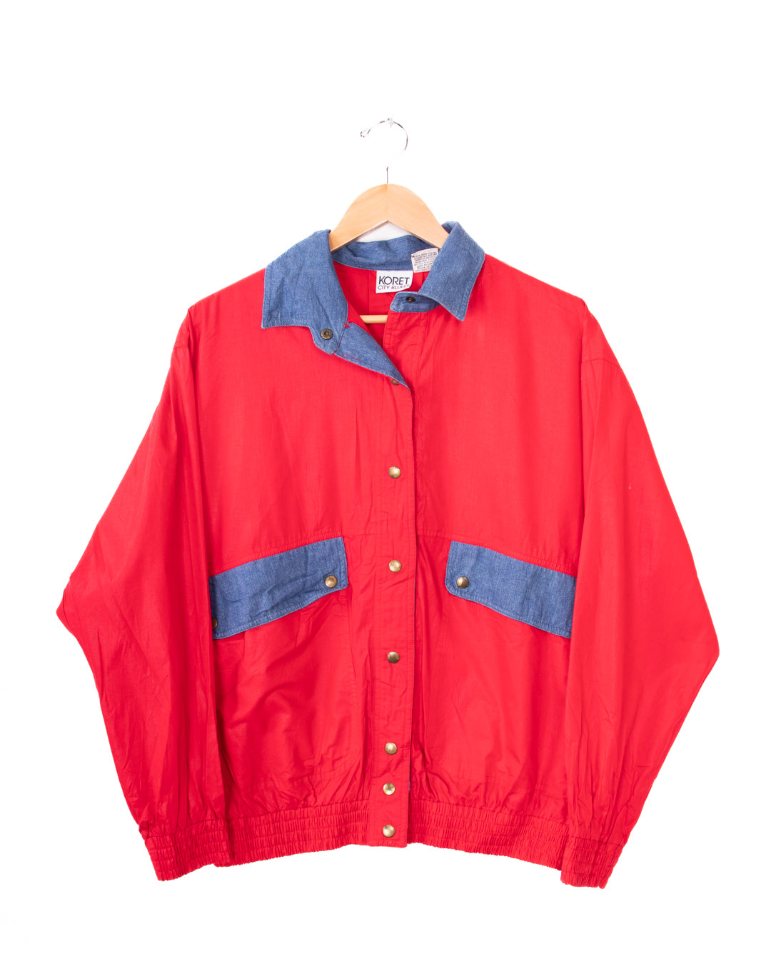 90s Koret City Blues Red Windbreaker With Denim Accents