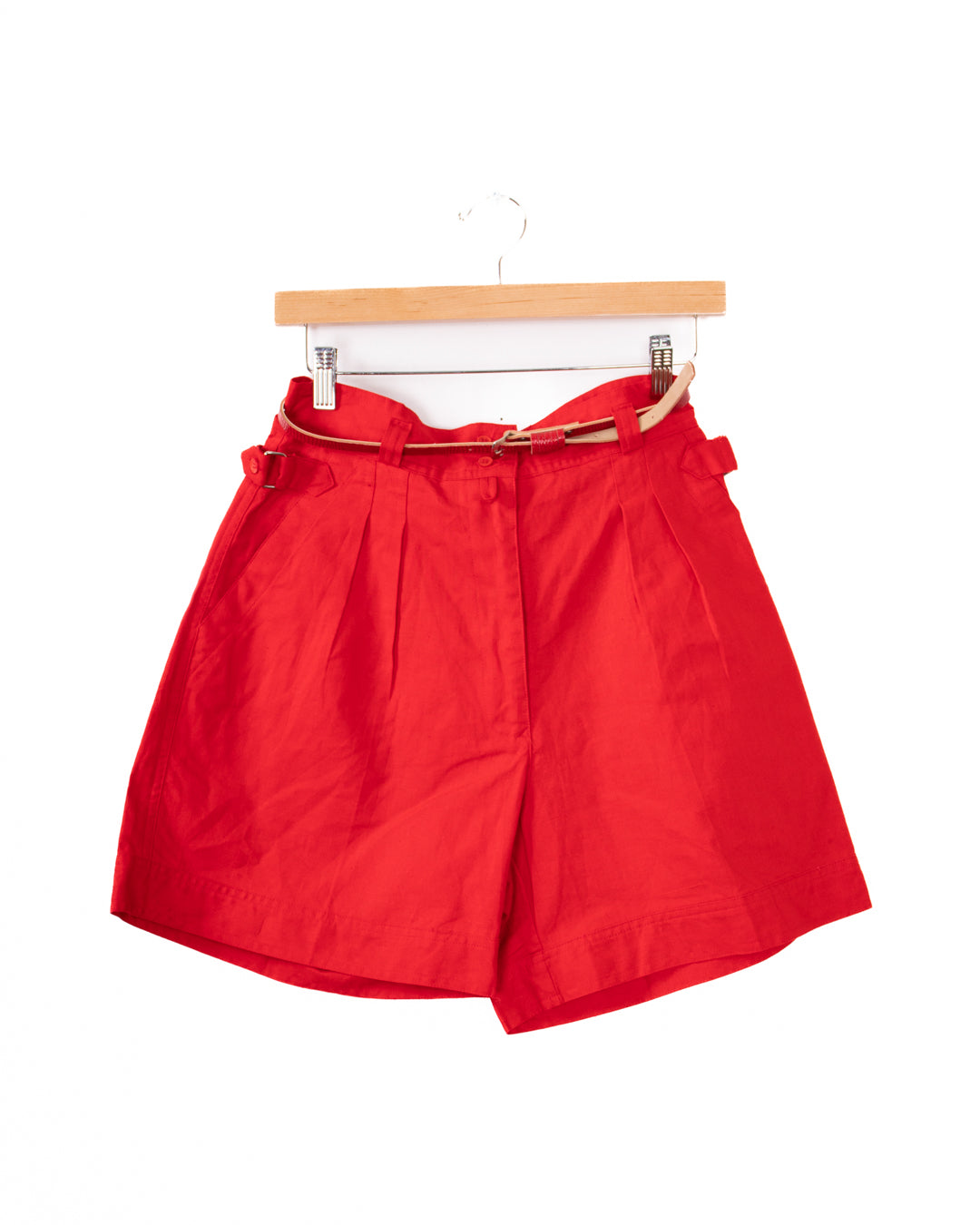 90s Center Aisle Red High-Rise Pleated Shorts