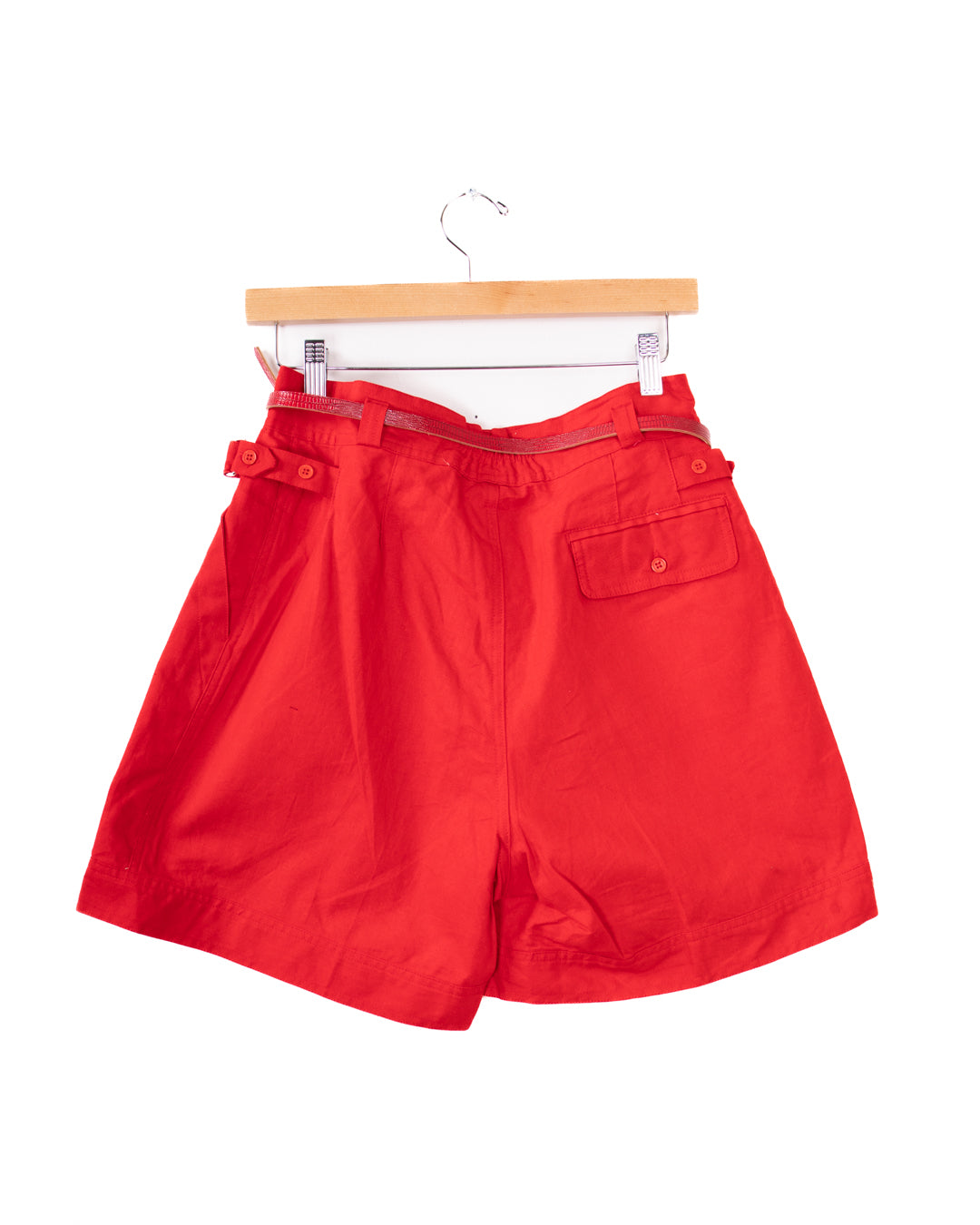 90s Center Aisle Red High-Rise Pleated Shorts