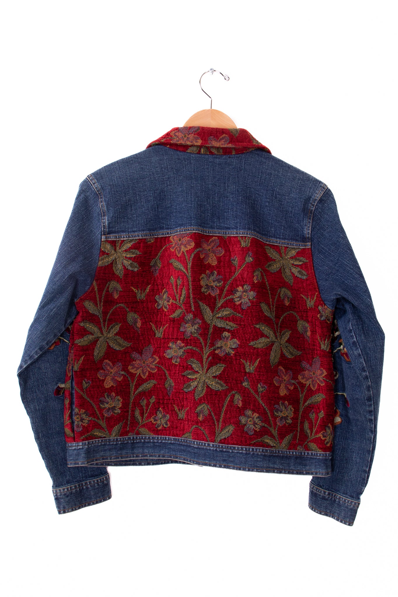 Carol Anderson Collection Red Floral Tapestry Denim Jacket